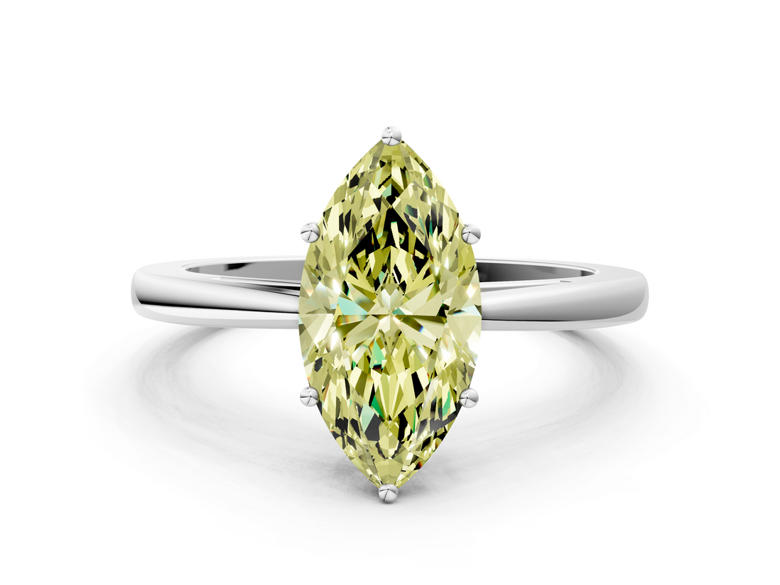 White gold Fancy Yellow Marquise  Solitaire Diamond Ring with Split Shank and Four-Prong Setting