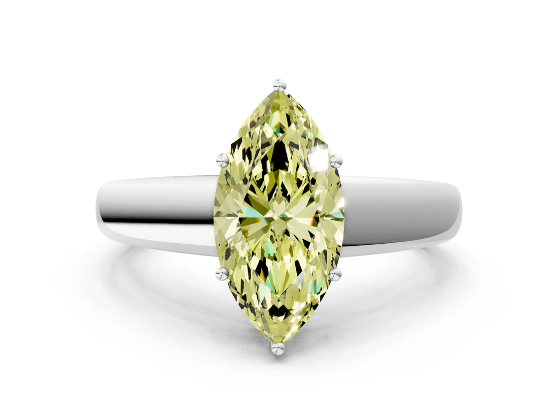 White gold Fancy Yellow Marquise  Solitaire Diamond Ring with Tapered Band and Four-Prong Setting_53