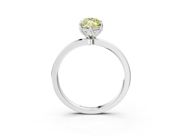 White gold Fancy Yellow Marquise  Solitaire Diamond Ring with Thin Band and Four-Prong Setting