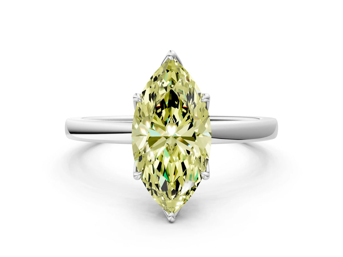 White gold Fancy Yellow Marquise  Solitaire Diamond Ring with Thin Band and Four-Prong Setting_84