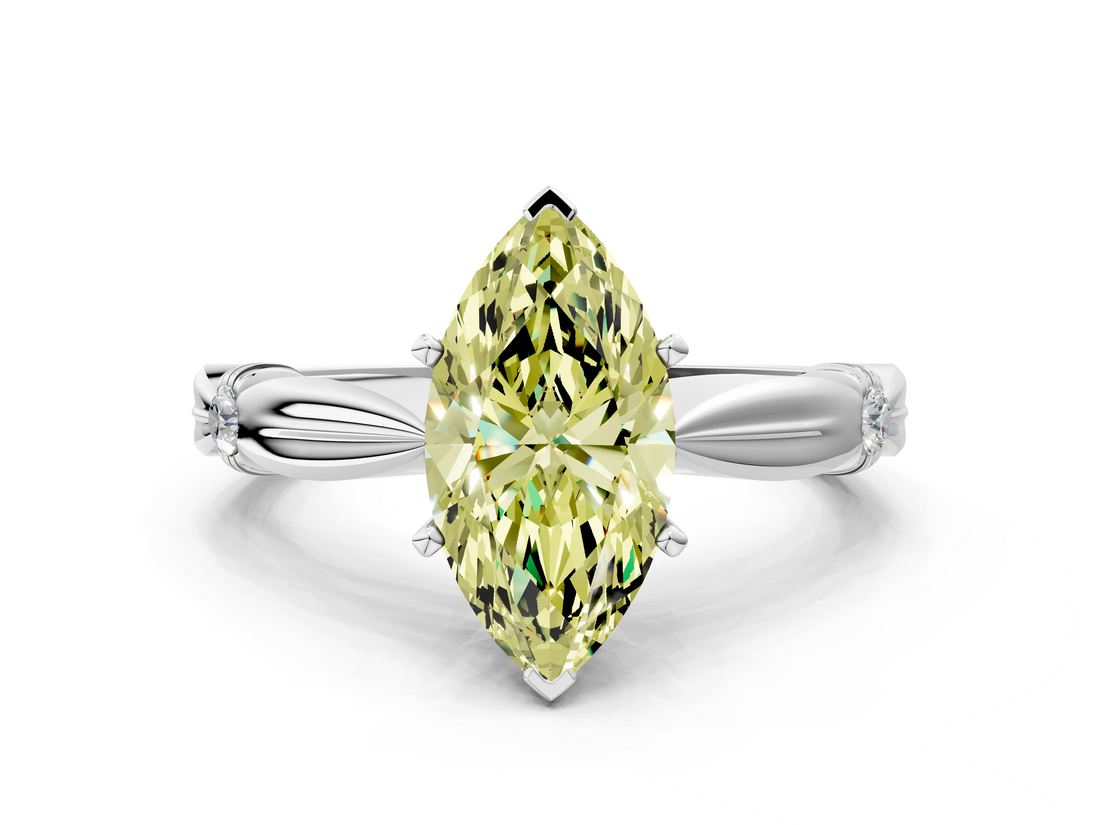 White gold Fancy Yellow Marquise  Solitaire Diamond Twisted Band with Four-Prong Setting