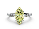 White gold Fancy Yellow Marquise  Solitaire Diamond with Pavé Band and Four-Prong Setting