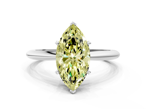 White gold Fancy Yellow Marquise  Solitaire Engagement Ring with Classic Band and Four-Prong Setting
