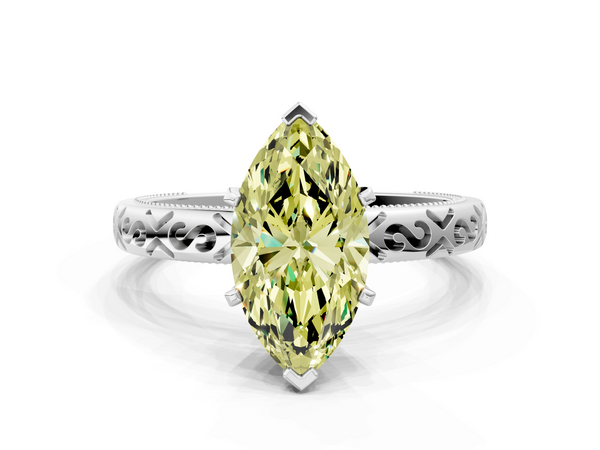 Platinum Fancy Yellow Marquise  Solitaire Engagement Ring with Scrollwork Band and Four-Prong Setting