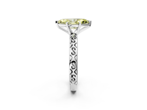 Platinum Fancy Yellow Marquise  Solitaire Engagement Ring with Scrollwork Band and Four-Prong Setting