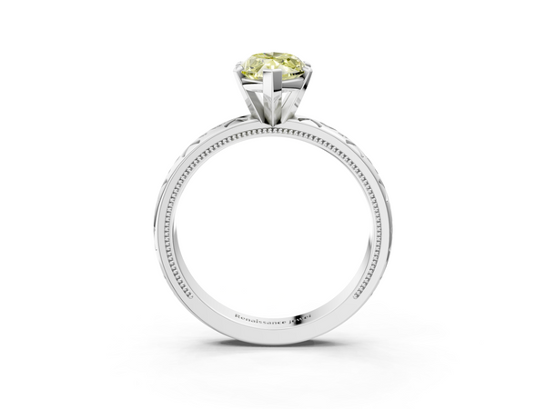 Platinum Fancy Yellow Marquise  Solitaire Engagement Ring with Scrollwork Band and Four-Prong Setting