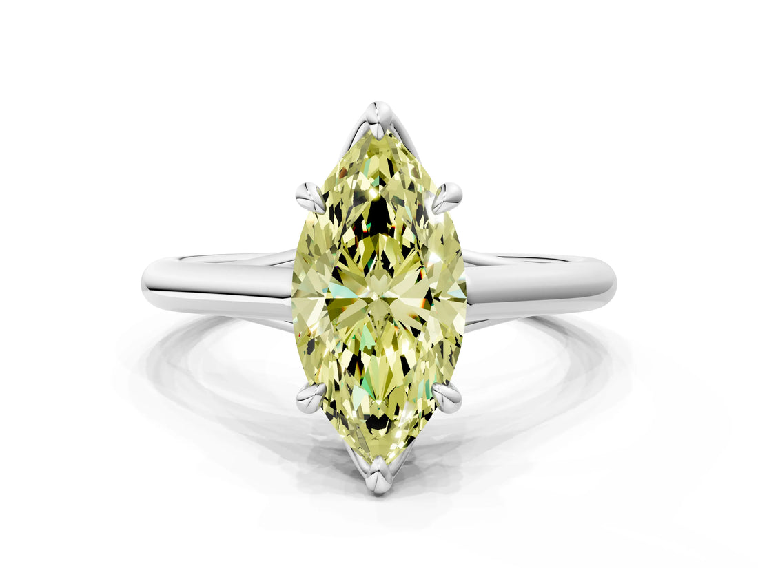 White gold Fancy Yellow Marquise  Solitaire Engagement Ring with Six-Prong Setting and Classic Band 2