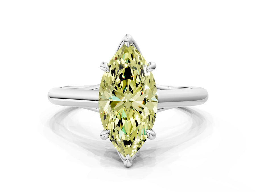 White gold Fancy Yellow Marquise  Solitaire Engagement Ring with Six-Prong Setting and Classic Band