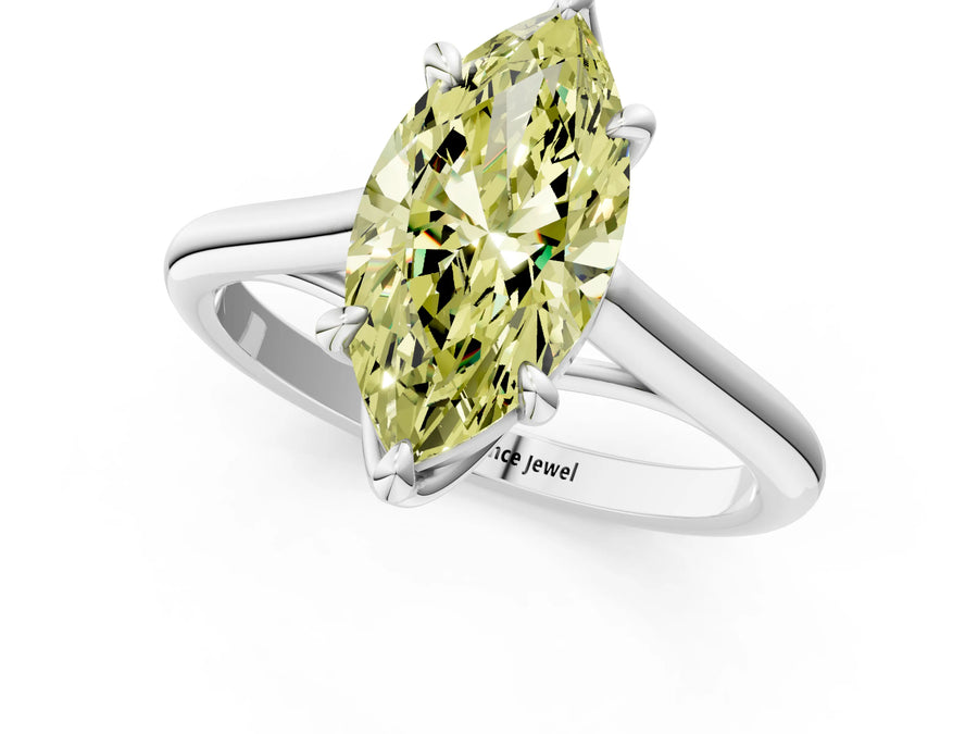 White gold Fancy Yellow Marquise  Solitaire Engagement Ring with Six-Prong Setting and Classic Band
