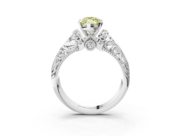 White gold Fancy Yellow Marquise  Solitaire Filigree Engagement Ring with Halo and Prong Setting
