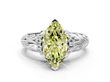White gold Fancy Yellow Marquise  Solitaire Filigree Engagement Ring with Halo and Prong Setting