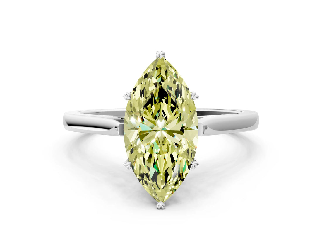 White gold Fancy Yellow Marquise  Solitaire Heart Prong Engagement Ring with Tapered Band_35