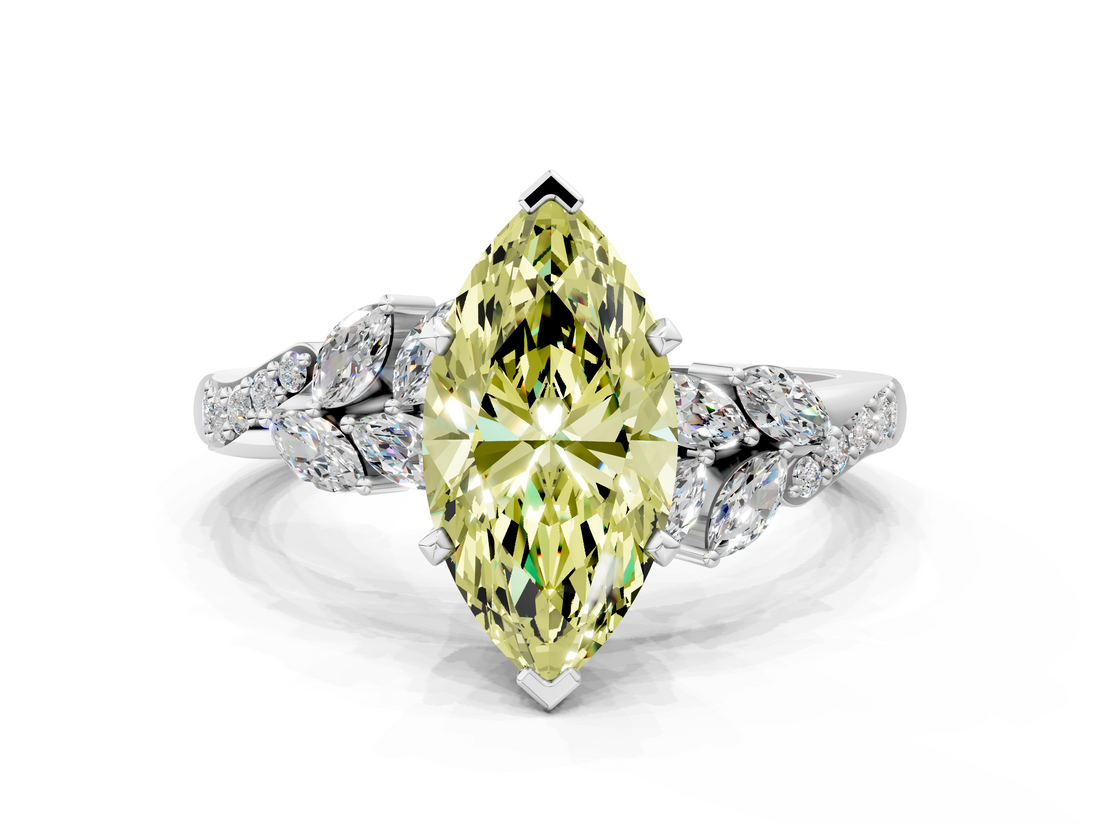 White gold Fancy Yellow Marquise  Solitaire Marquise Twist Band with Six-Prong Setting
