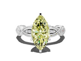 White gold Fancy Yellow Marquise  Solitaire Milgrain Diamond Engagement Ring with Bezel and Marquise Band