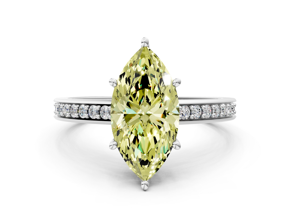 White gold Fancy Yellow Marquise  Solitaire Pavé Band Prong Setting Ring