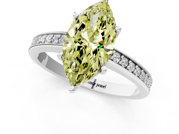 White gold Fancy Yellow Marquise  Solitaire Pavé Band Prong Setting Ring
