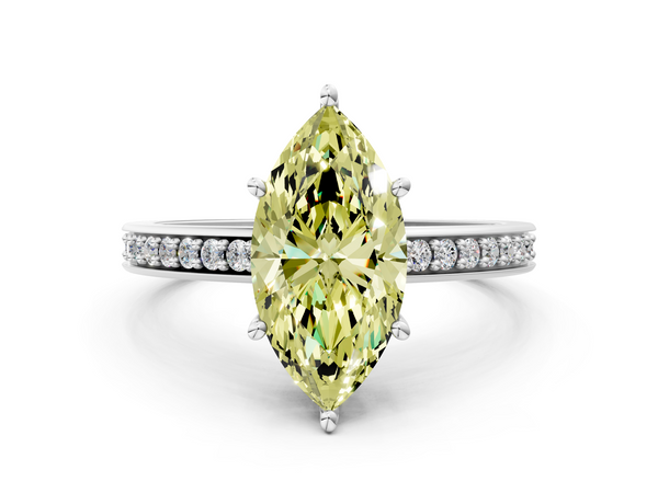 White gold Fancy Yellow Marquise  Solitaire Pavé Band Prong Setting Ring