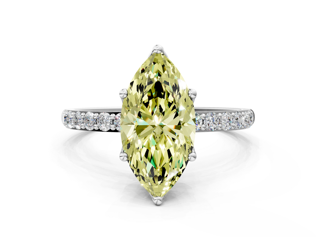 White gold Fancy Yellow Marquise  Solitaire Pavé Diamond Engagement Ring with Four-Prong Setting_8