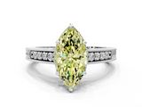 White gold Fancy Yellow Marquise  Solitaire Pavé Diamond Milgrain Engagement Ring with Four-Prong Setting