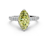White gold Fancy Yellow Marquise  Solitaire Pave Diamond Engagement Ring with Prong Setting