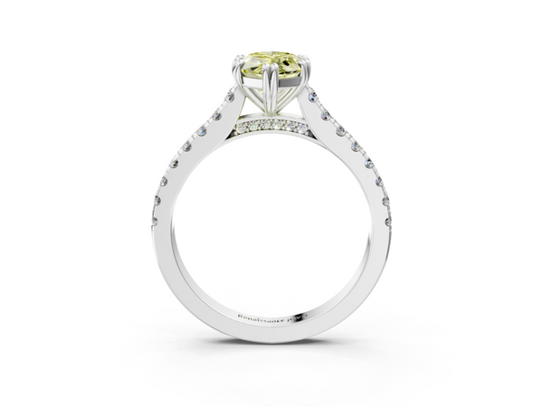Platinum Fancy Yellow Marquise  Solitaire Pave Diamond Engagement Ring with Prong Setting