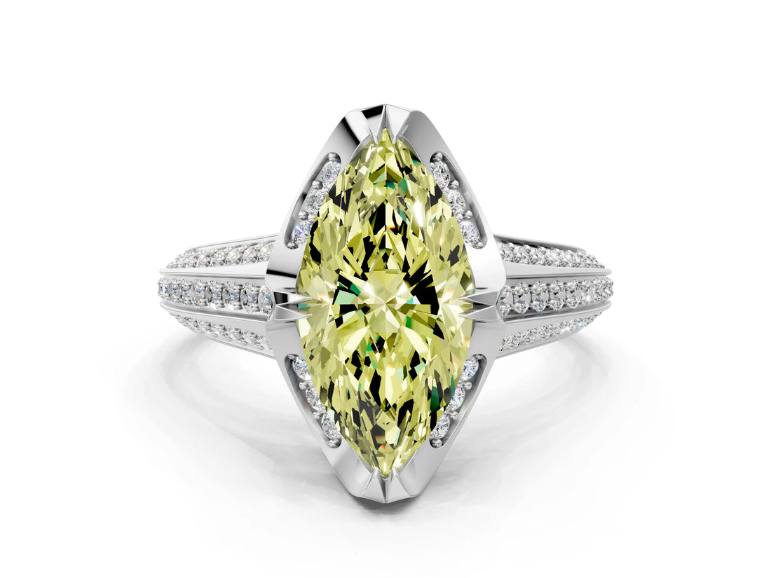 White gold Fancy Yellow Marquise  Solitaire Pave Split Shank Ring with Four-Prong Setting_117