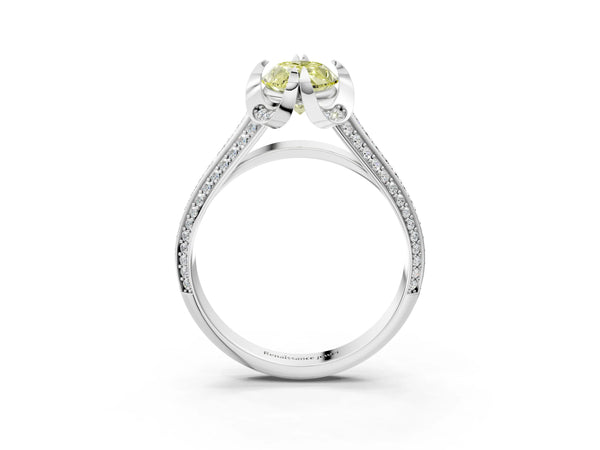 Platinum Fancy Yellow Marquise  Solitaire Pave Split Shank Ring with Four-Prong Setting