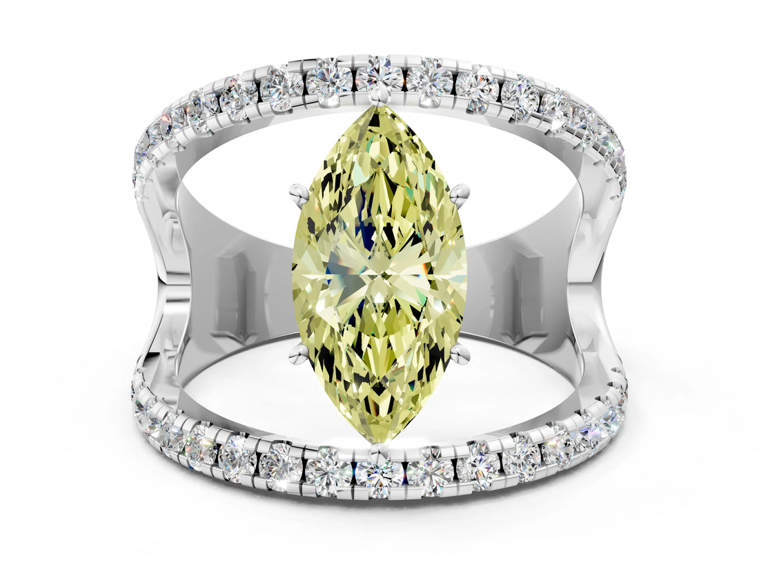 White gold Fancy Yellow Marquise  Solitaire Split Shank Pave Diamond Ring_29