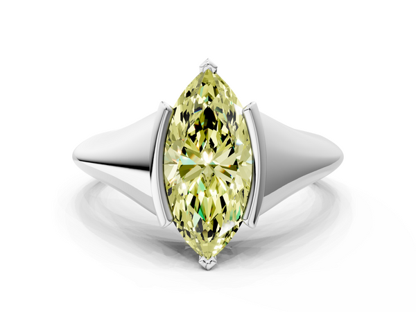 Platinum Fancy Yellow Marquise  Solitaire Tension Set Diamond Ring
