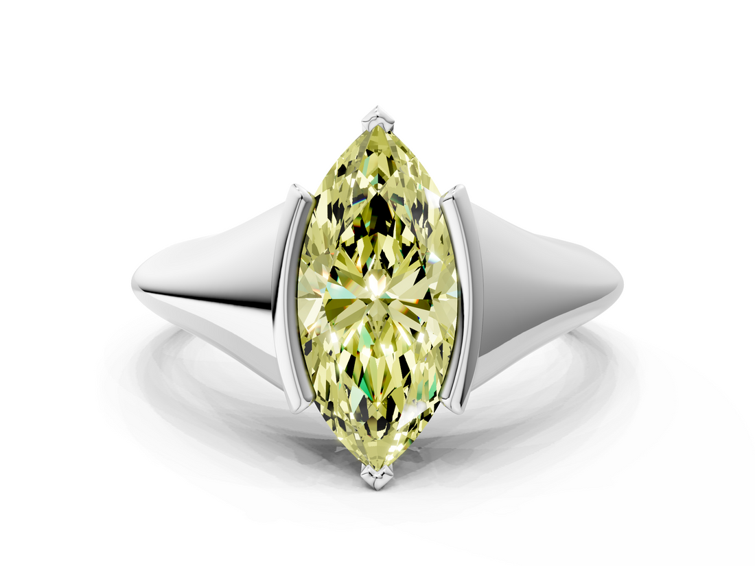 White gold Fancy Yellow Marquise  Solitaire Tension Set Diamond Ring
