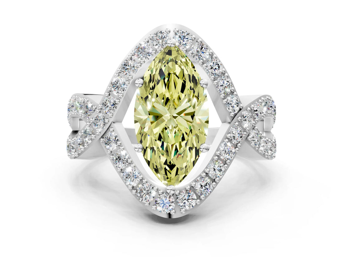 White gold Fancy Yellow Marquise  Solitaire Twist Band Pavé Diamond Engagement Ring_32