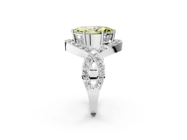 White gold Fancy Yellow Marquise  Solitaire Twist Band Pavé Diamond Engagement Ring
