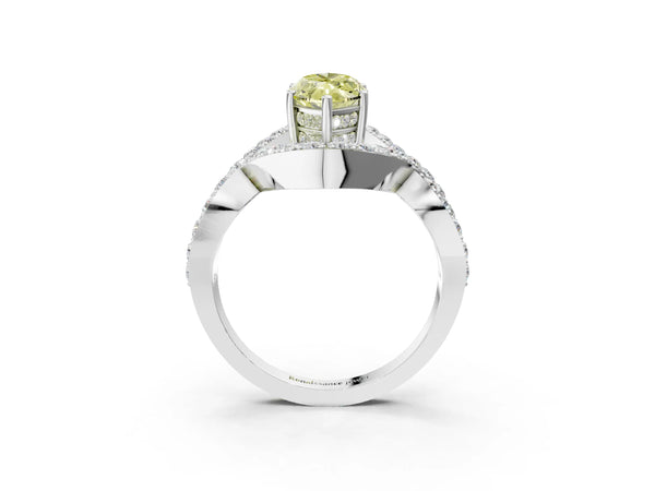 White gold Fancy Yellow Marquise  Solitaire Twist Band Pavé Diamond Engagement Ring