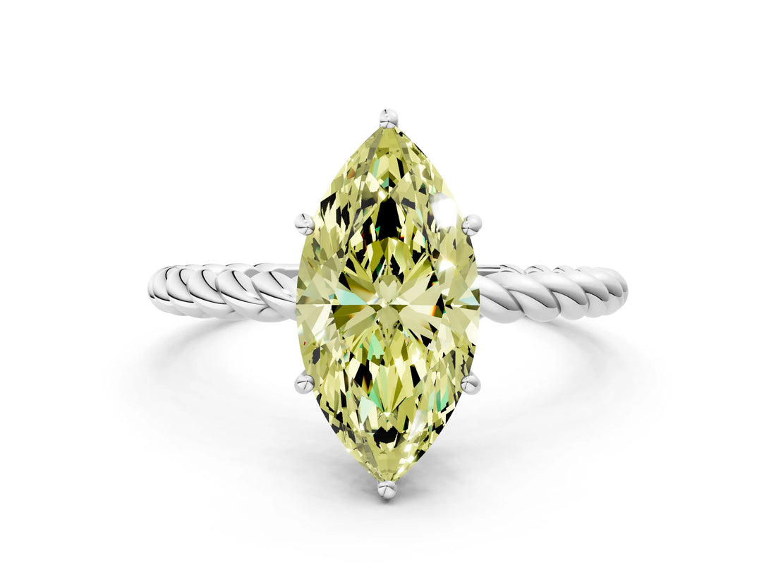 White gold Fancy Yellow Marquise  Solitaire Twist Band Ring with Four-Prong Setting_12