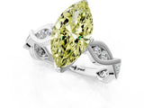 White gold Fancy Yellow Marquise  Solitaire Twist Band with Leaf Prong Setting 2