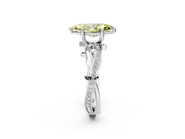 White gold Fancy Yellow Marquise  Solitaire Twist Band with Pavé Accents and Four-Prong Setting
