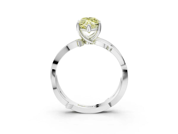 White gold Fancy Yellow Marquise  Solitaire Twist Band with Pavé Accents and Four-Prong Setting