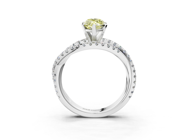 White gold Fancy Yellow Marquise  Solitaire Twist Band with Pavé Setting and Four-Prong Setting