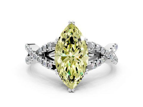 White gold Fancy Yellow Marquise  Solitaire Twist Band with Pavé Setting and Four-Prong Setting