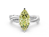 White gold Fancy Yellow Marquise  Solitaire Twist Band with Pave Prong Setting
