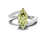 White gold Fancy Yellow Marquise  Solitaire Twist Band with Pave Set Diamonds and Four-Prong Setting