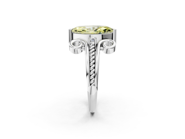 White gold Fancy Yellow Marquise  Solitaire Twisted Band Scroll Prong Ring