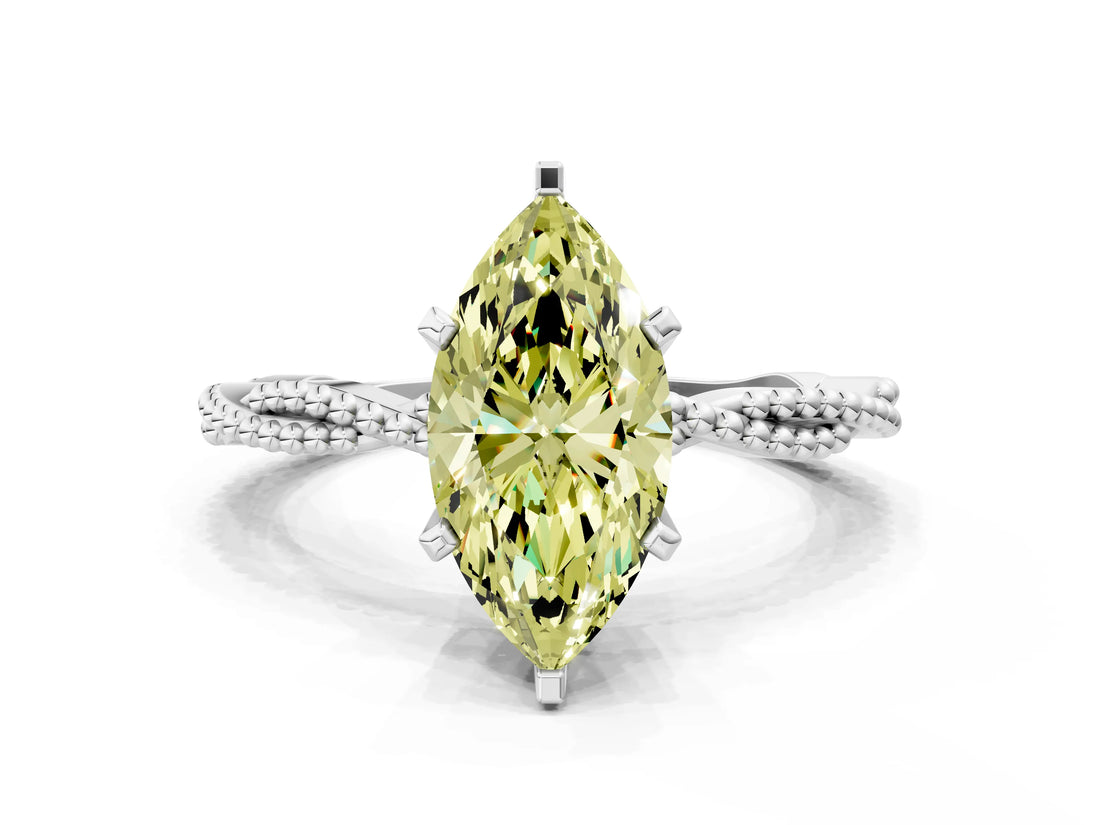 White gold Fancy Yellow Marquise  Solitaire Twisted Band with Bead Prong Setting_52