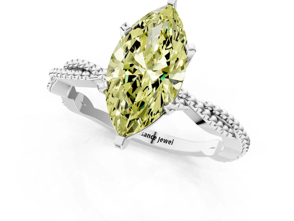 White gold Fancy Yellow Marquise  Solitaire Twisted Band with Bead Prong Setting