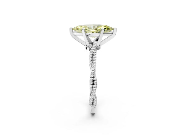 White gold Fancy Yellow Marquise  Solitaire Twisted Band with Bead Prong Setting
