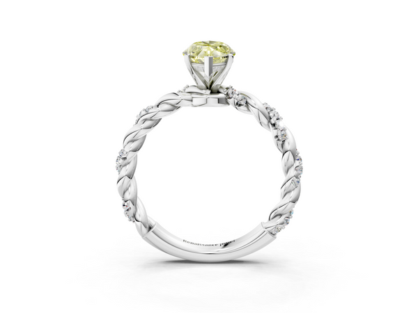 White gold Fancy Yellow Marquise Cut Diamond Solitaire Ring with Twisted Band and Pavé Accents