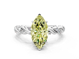 White gold Fancy Yellow Marquise  Solitaire Twisted Band with Pavé Accents and Four-Prong Setting