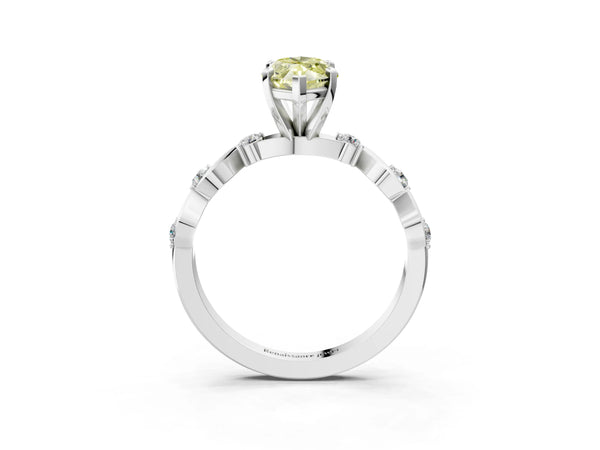 White Gold Marquise Ribbon Twist Engagement Ring Setting for Fancy Yellow Center