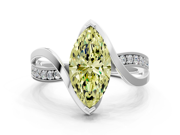 White gold Fancy Yellow Marquise  Solitaire Twisted Band with Prong Setting