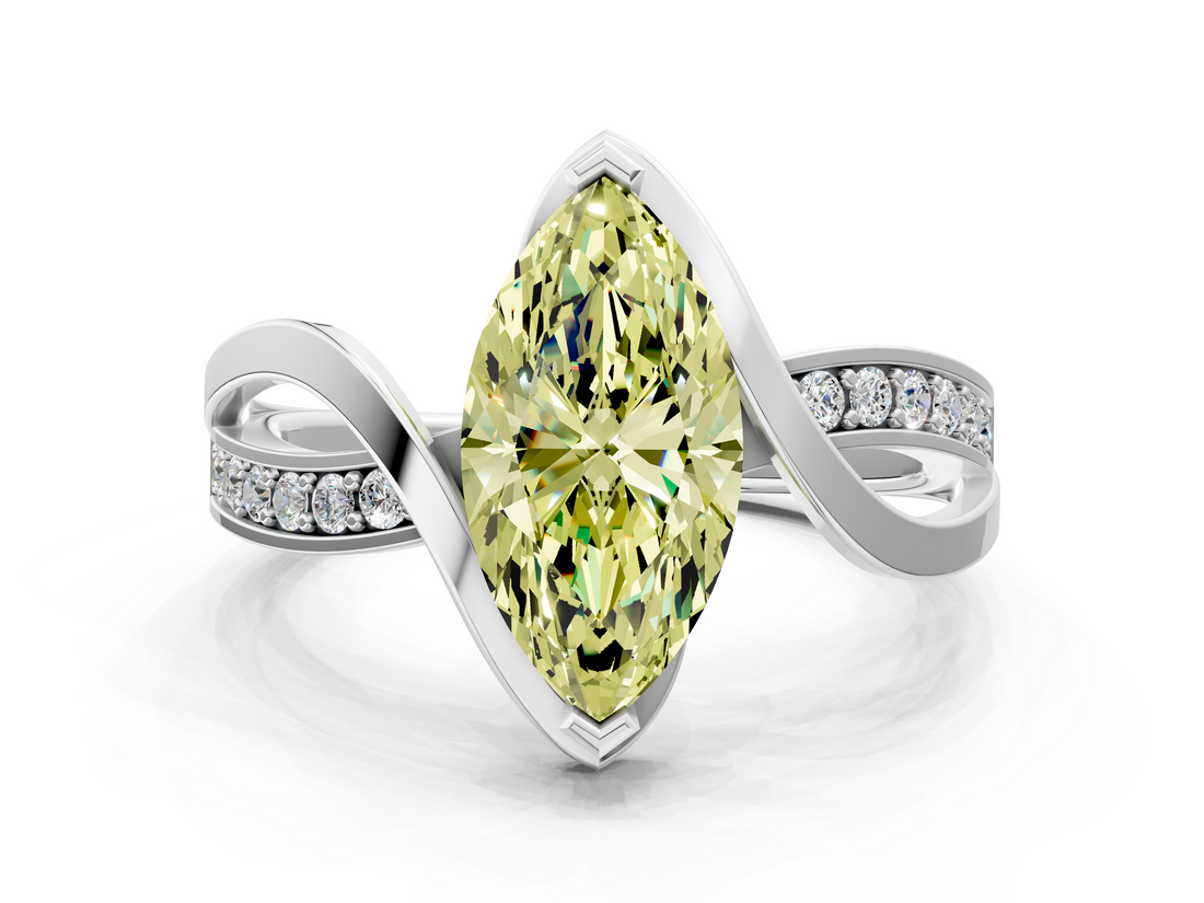 White gold Fancy Yellow Marquise  Solitaire Twisted Band with Prong Setting_3